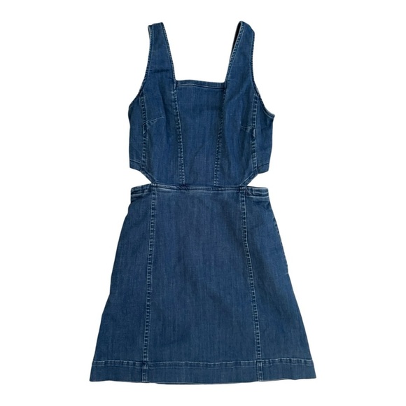 Madewell Cutout Denim Midi Dress Size 2 Jeans Fitted Stretch Sleeveless Open Zip - Picture 2 of 8